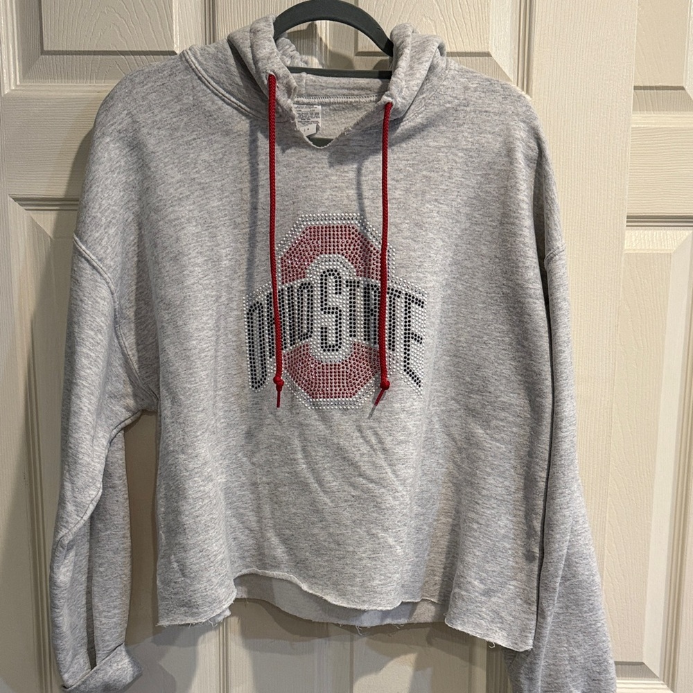Gray Ohio State Custom Cropped Studded Hoodie